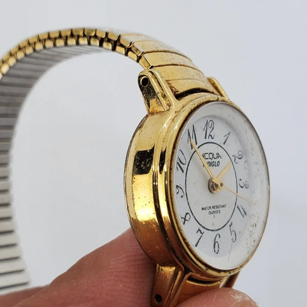 ACQUA Timex 24MM Watch Women White‎ Dial Gold Tone Case Bracelet 6